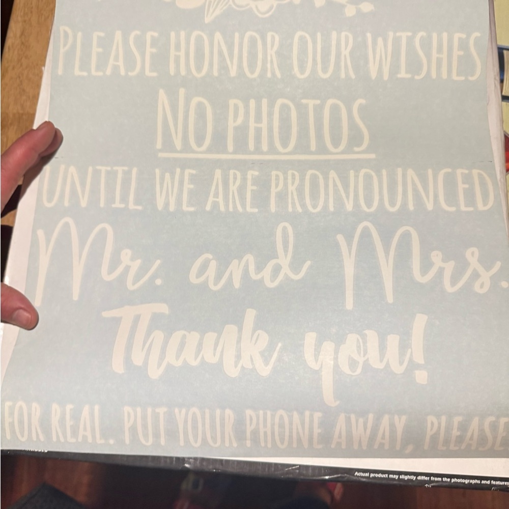 White Wedding Sticker Design No Photos Sign
